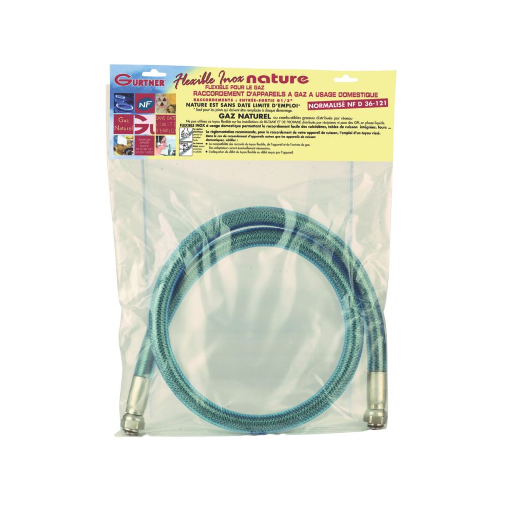 Flexible gaz naturel en inox 1/2" x 2 000mm DN10 1 pièce Gurtner