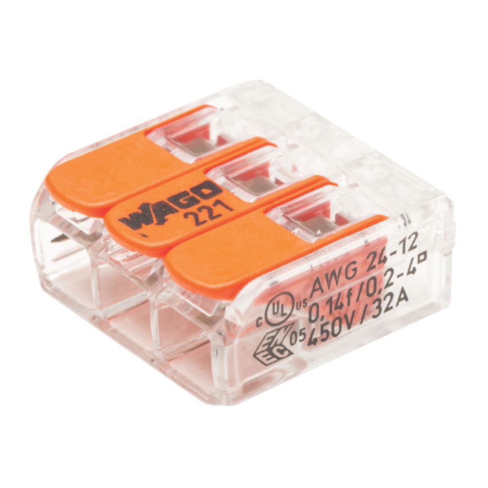 Connecteurs à levier 3 entrées Wago S221-413 32A, 100 pièces