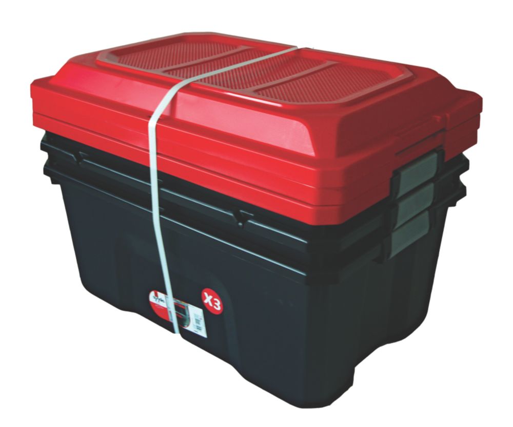 Coffres de rangement robustes Sundis avec couvercles 40l noir/rouge 3 pièces