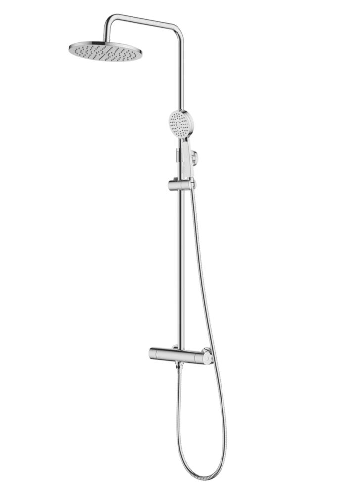 Colonne de douche chromée à mitigeur thermostatique exposée Swirl Dender