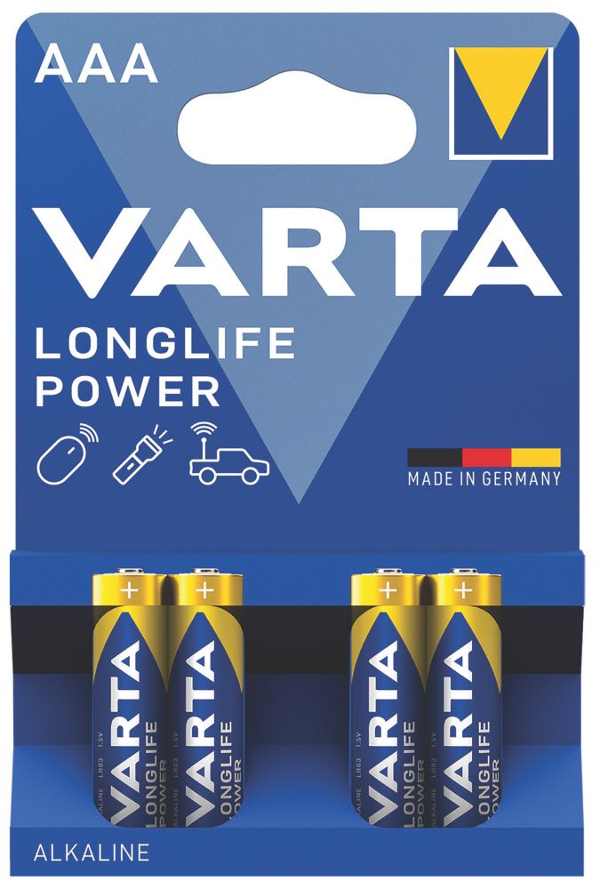 Lot de 4 piles AAA puissantes et longue durée Varta