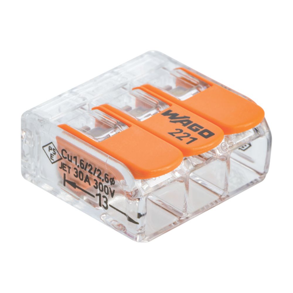 Connecteurs à levier 3 entrées Wago S221-613 41A, 30 pièces