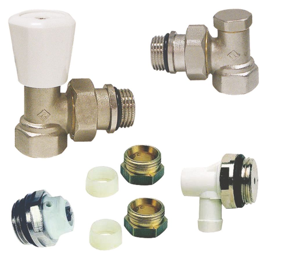 Kit complet de robinet de radiateur manuel équerre blanc 1/2" Somatherm