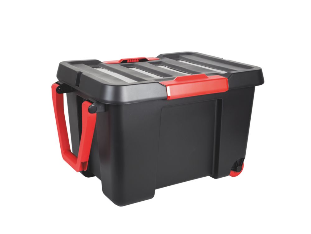 Coffre de rangement avec couvercle Stock'R 120l noir et rouge