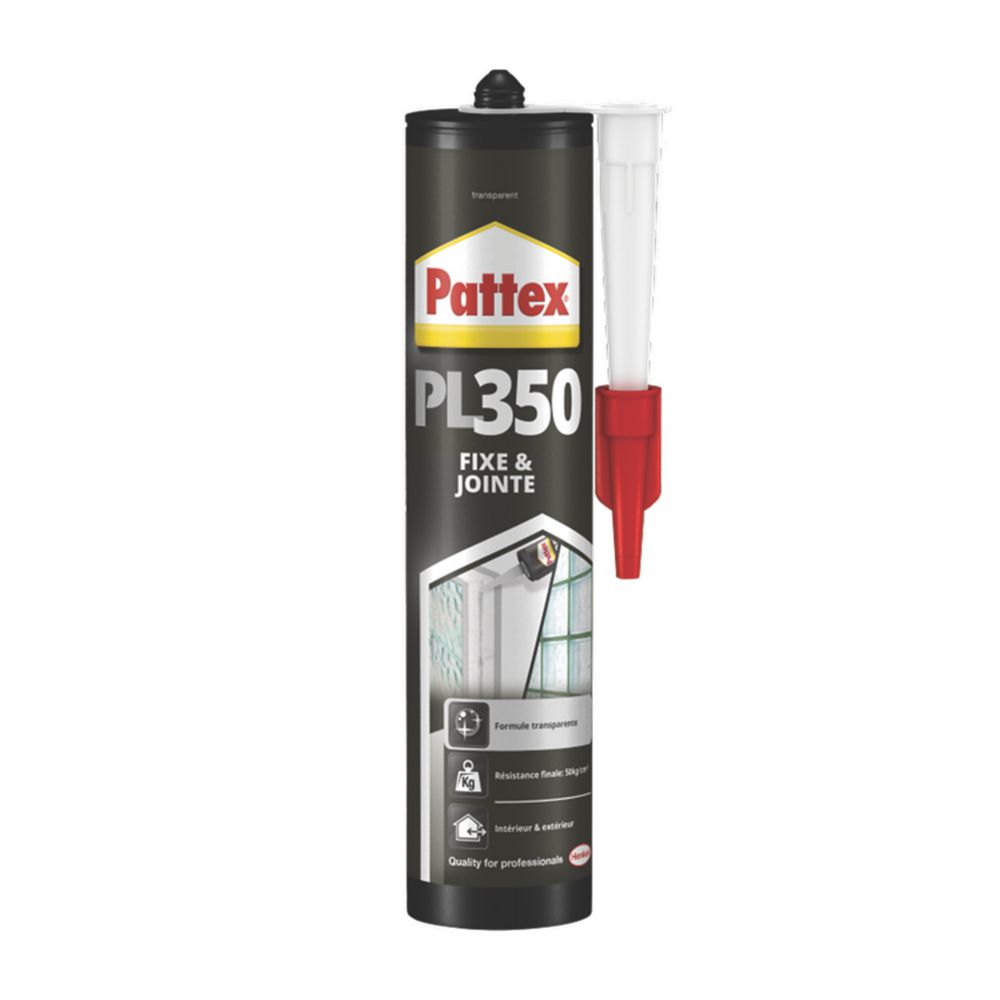 PATTEX Colle Fixation polymère PL350 Transparent Cartouche 300g