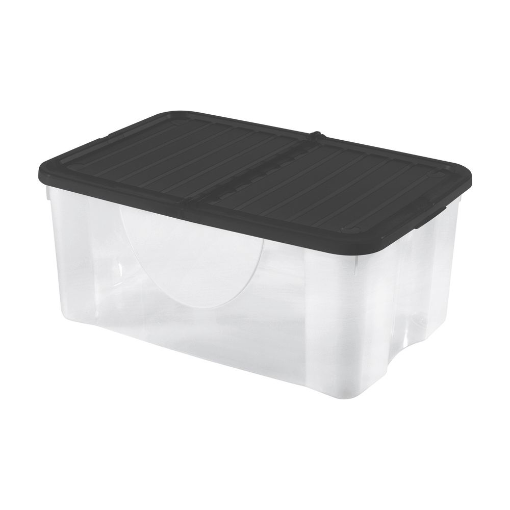 Boîte de rangement transparente/noire, 41L, 390mm x 573mm x 257mm