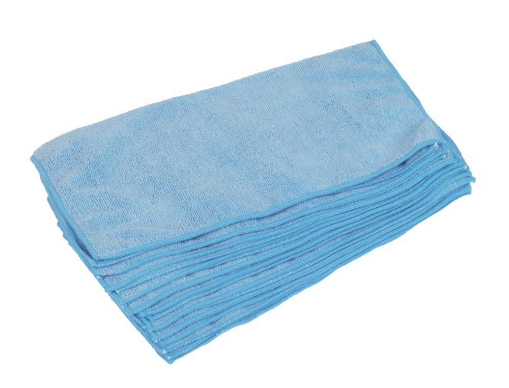 10 chiffons de nettoyage en microfibre bleus 380 x 380mm