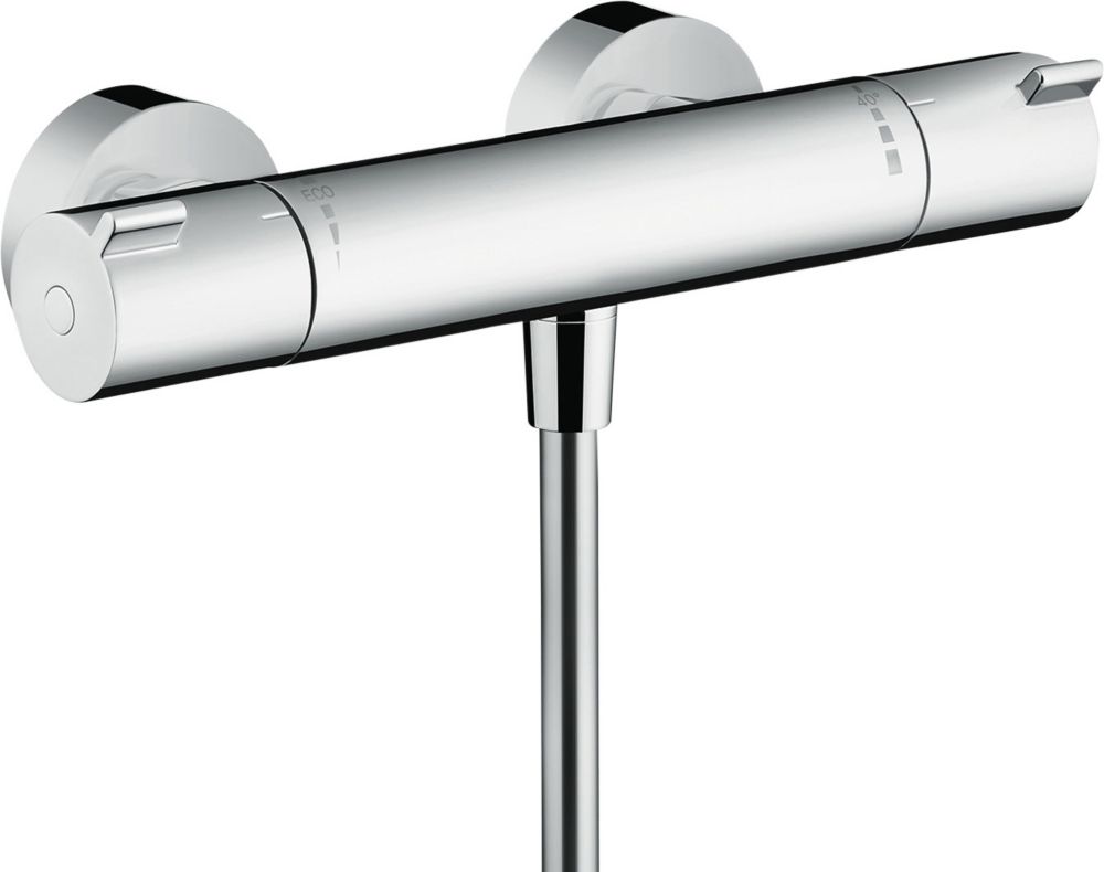 Vanne de douche à mitigeur thermostatique fixe Hansgrohe Ecostat exposé chromé