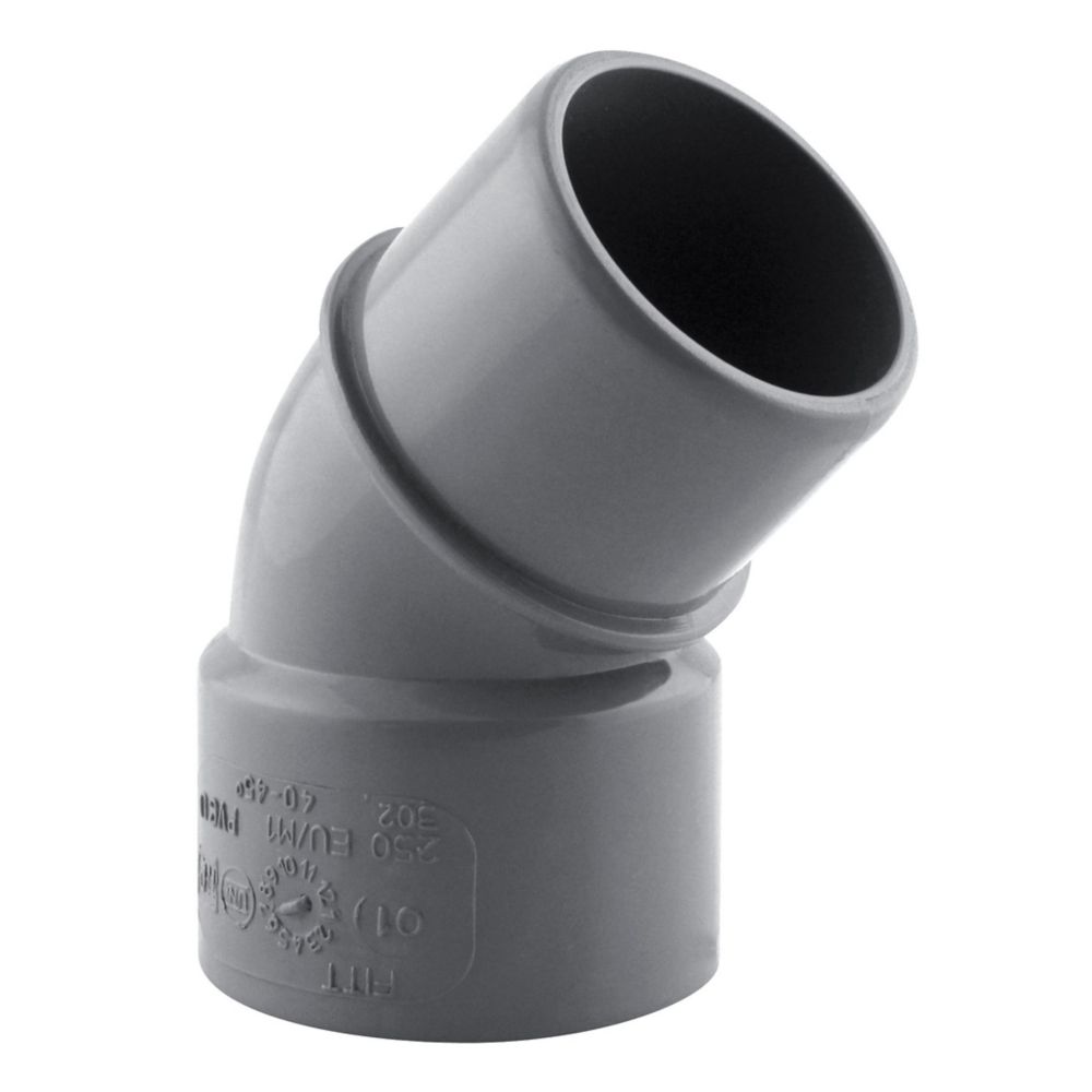 Coude PVC NF mâle/femelle à 45° 40mm à coller gris Fitt