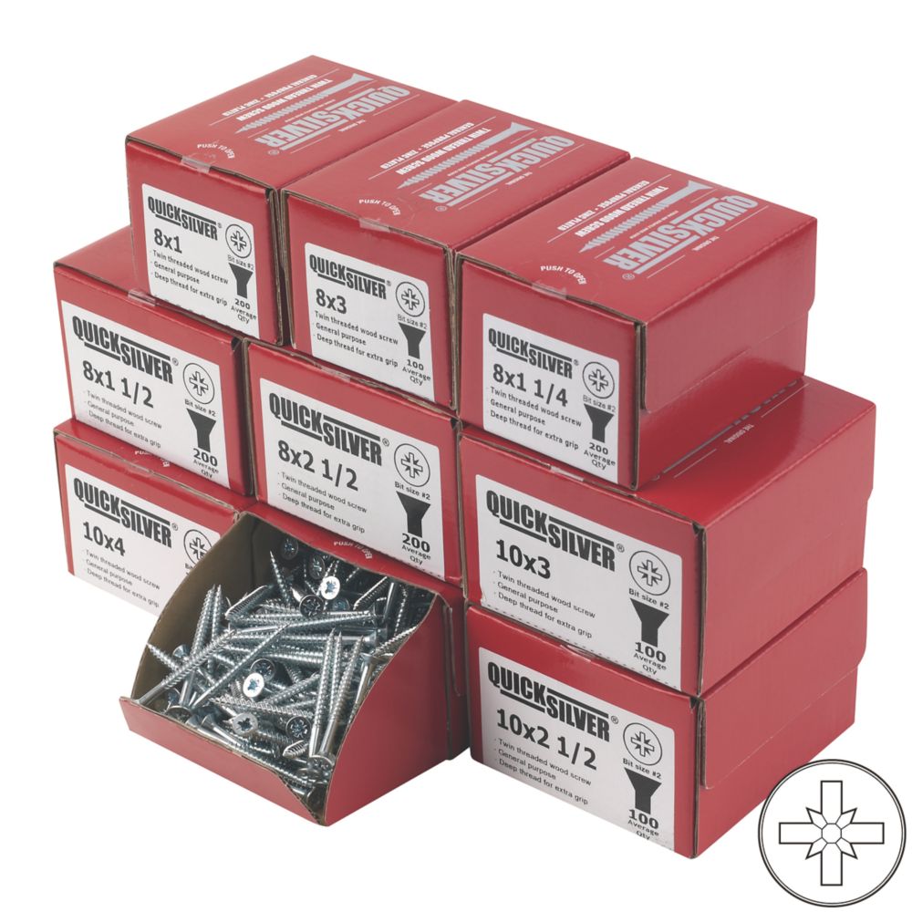 Lot professionnel de 1 400 pièces de vis à bois à double tête fraisée PZ Quicksilver