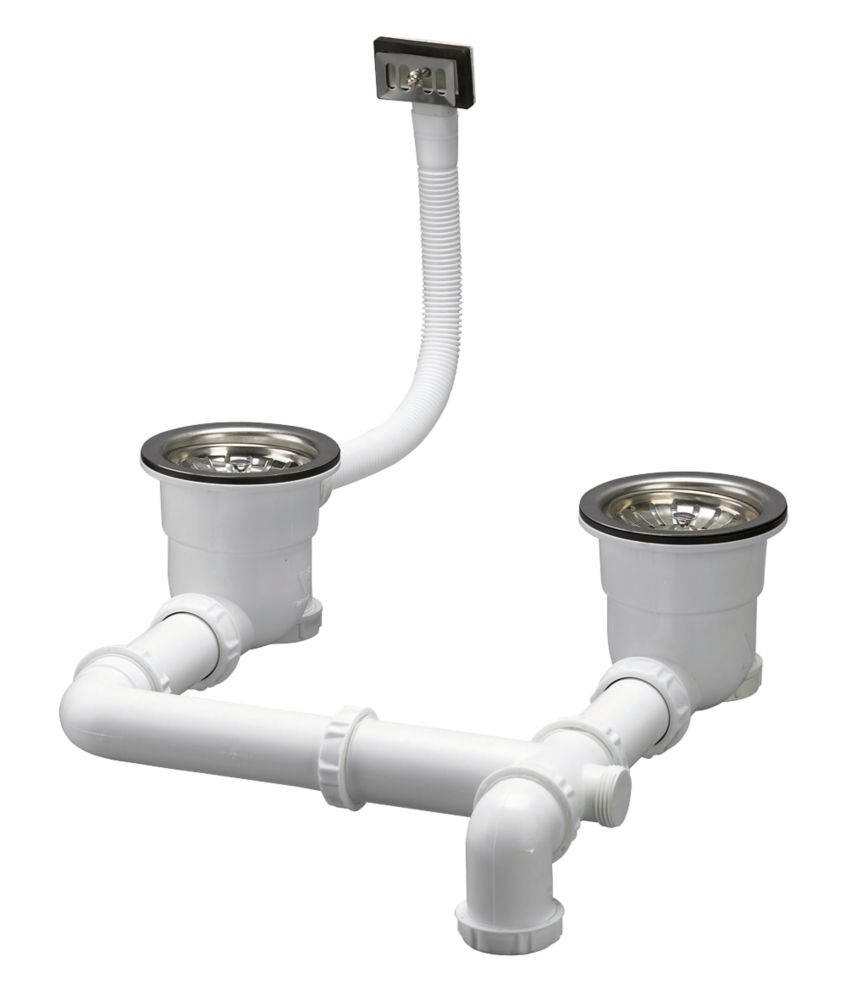 Kit de vidange extra-plat double vasque Valentin blanc/chromé 40mm