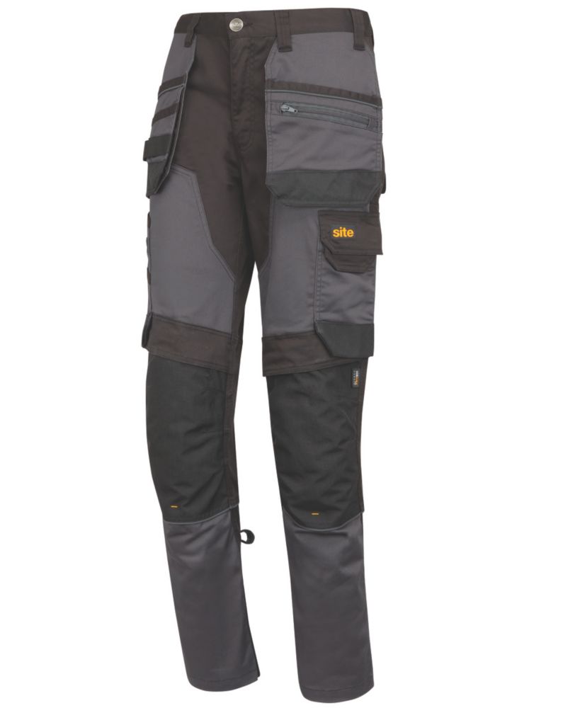 Pantalon de travail extensible à poches Bolden Site, gris et noir, taille 42, longueur 81 cm
