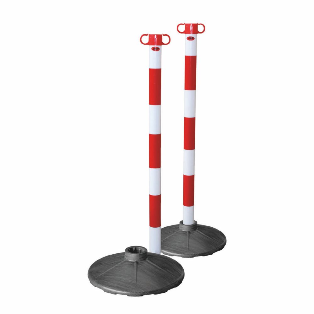 Poteaux de balisage et bases pour barrière à chaîne JSP blanc et rouge, lot de 2