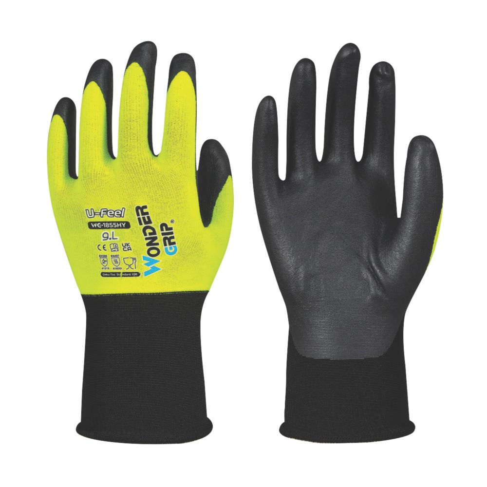 Gants de manutention Wonder Grip WG-1855HY U-FEEL jaune haute visibilité/noir taille L