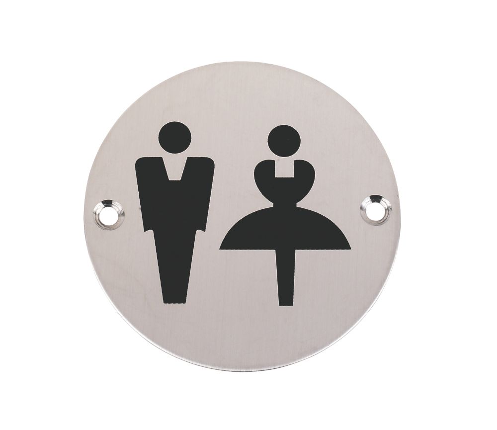 Panneau de signalisation WC unisexe en acier inoxydable satiné 76mm