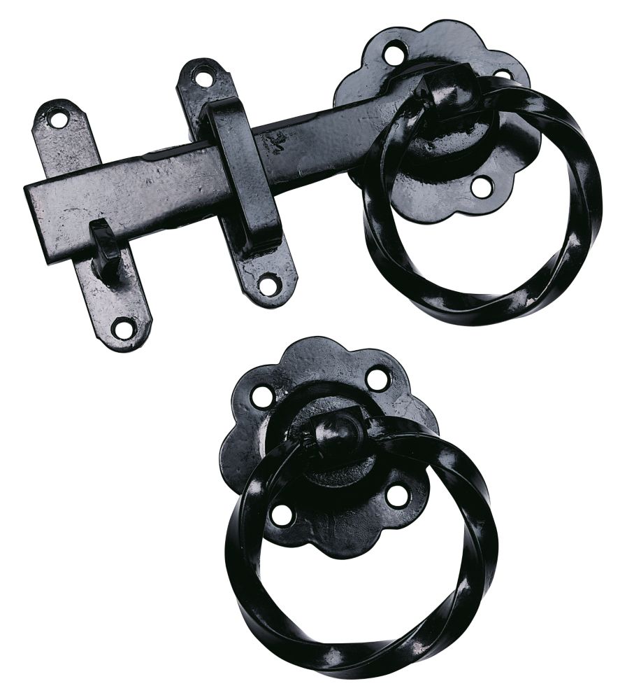 Loquet de portail à anneau torsadé noir 152mm