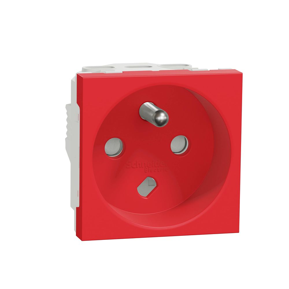 Prise terre 1 poste 2 modules Unica Rouge Schneider