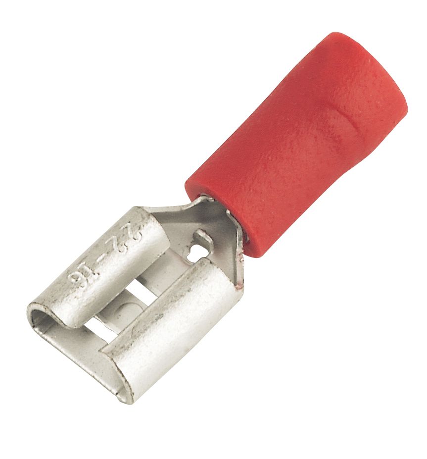100 cosses à sertir enfichables (F) isolées rouges 6,3mm