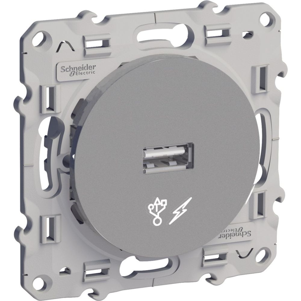 Chargeur USB A 1 poste Odace Aluminium Schneider
