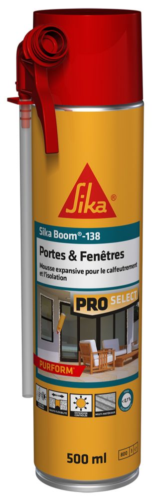 Mousse expansive en cartouche portative Sika Sikaboom 138 portes et fenêtres 500ml