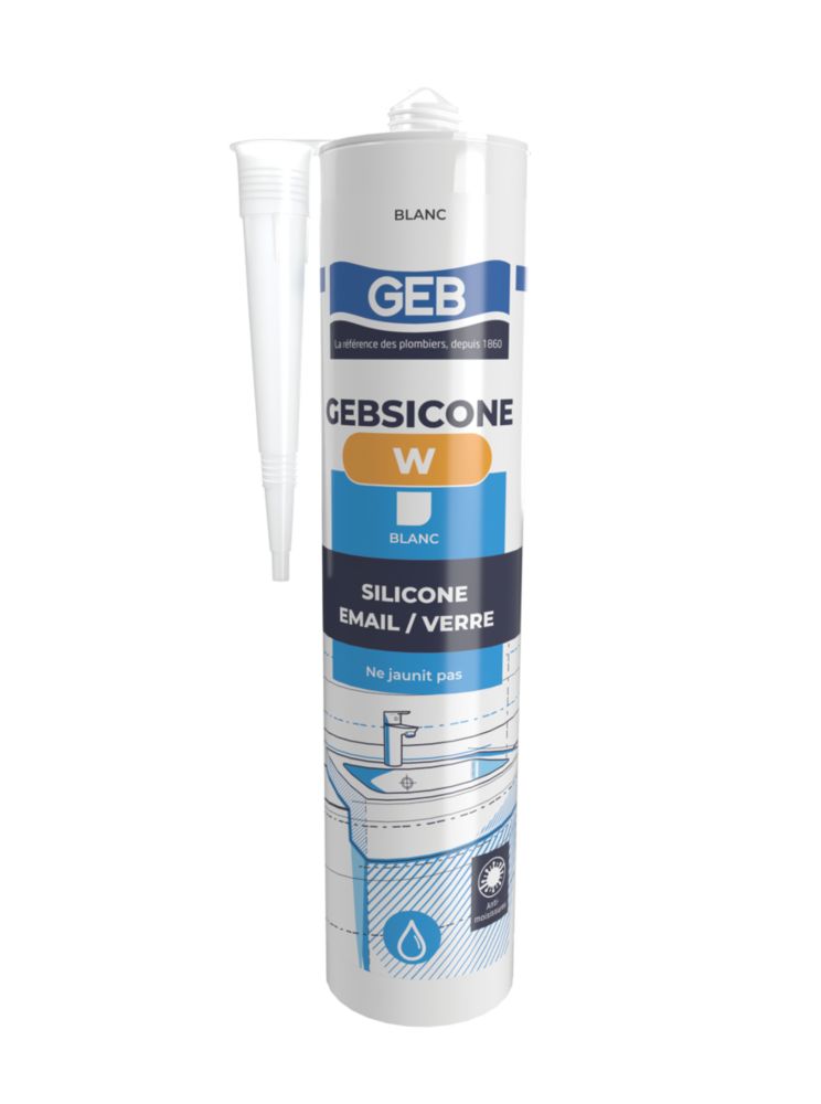 Mastic silicone acétique GEB Gebsicone W blanc 310ml