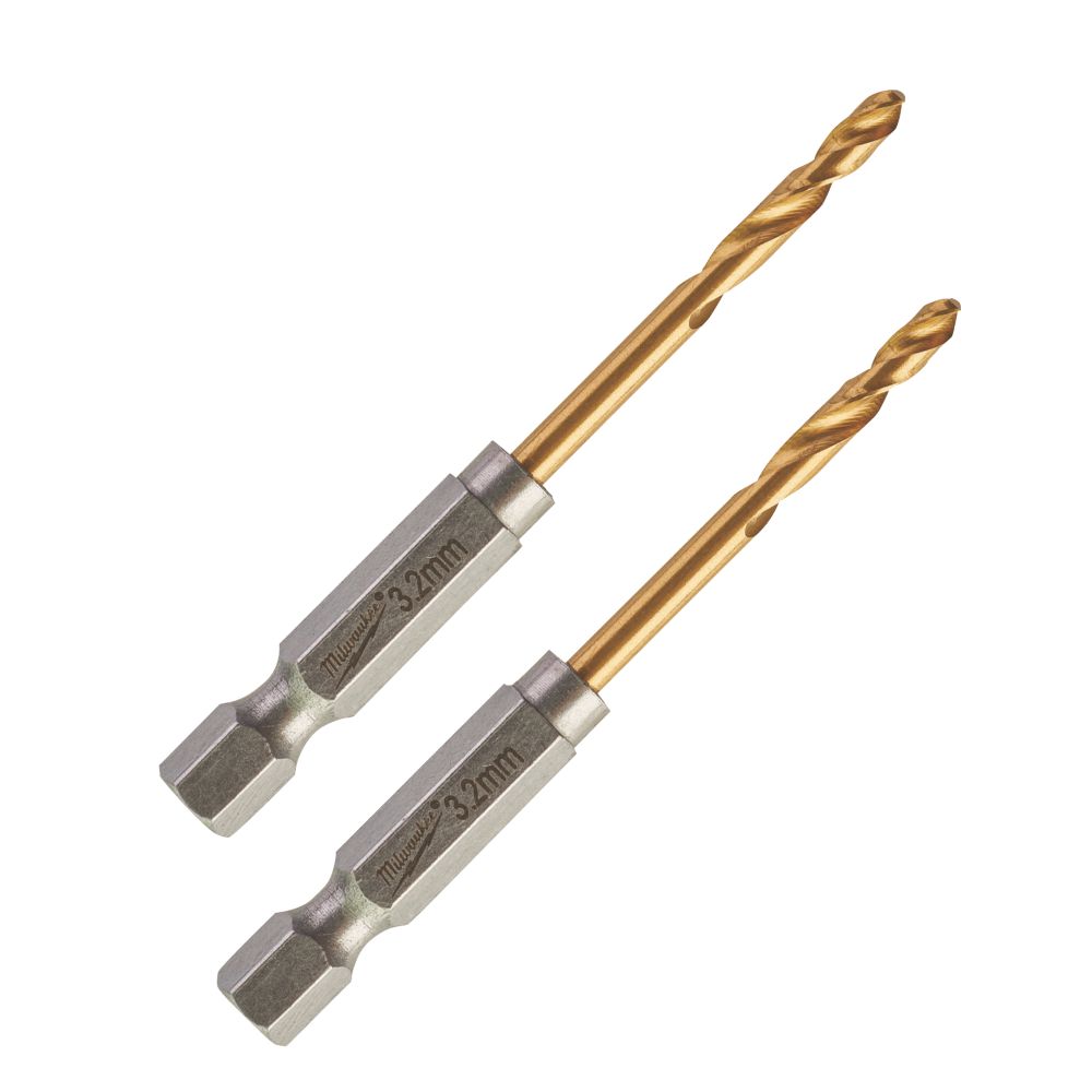 Lot de 2 forets à métaux à queue hexagonale Milwaukee SWave 3,2mm x 66,5mm