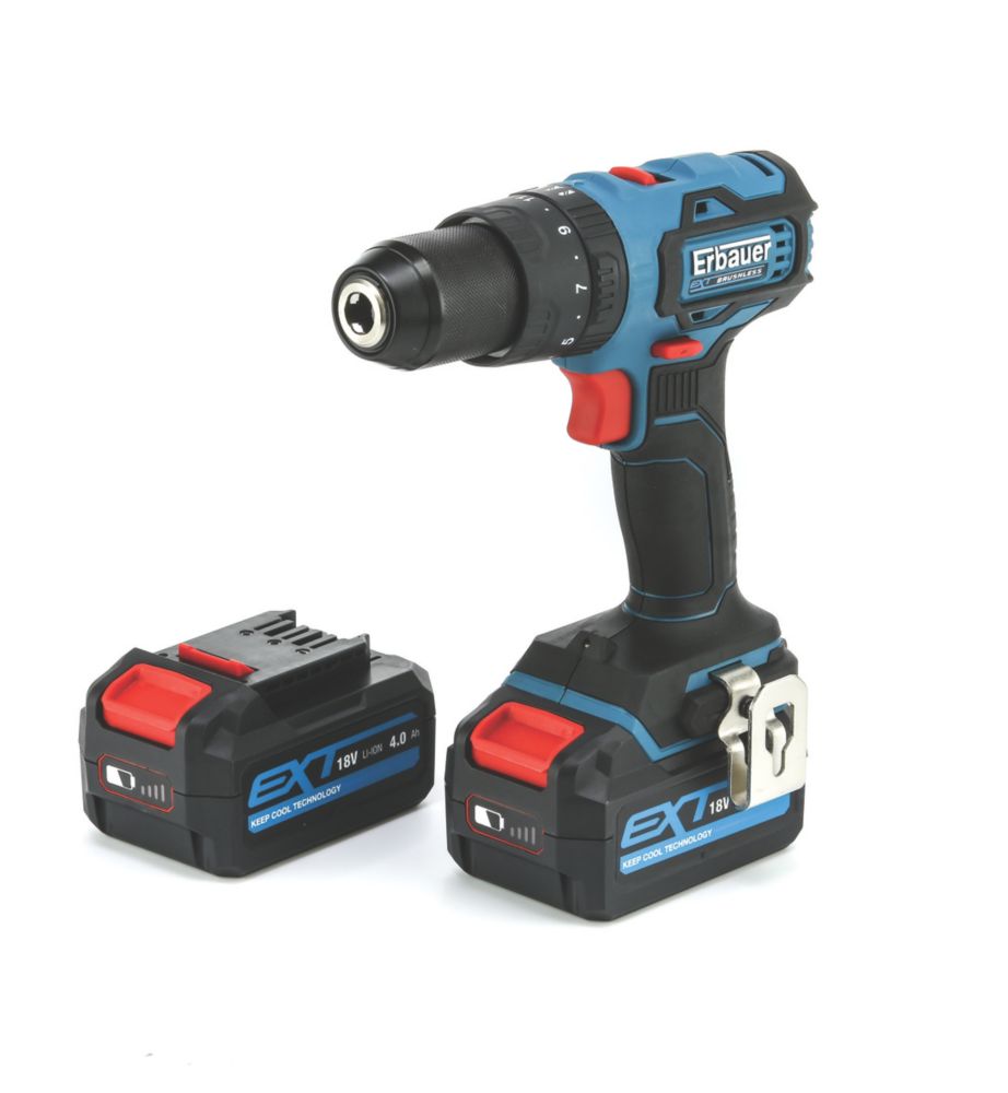 Perceuse visseuse à percussion sans fil brushless Erbauer ECD18-Li-2 18V 2x4,0Ah Li-ion EXT