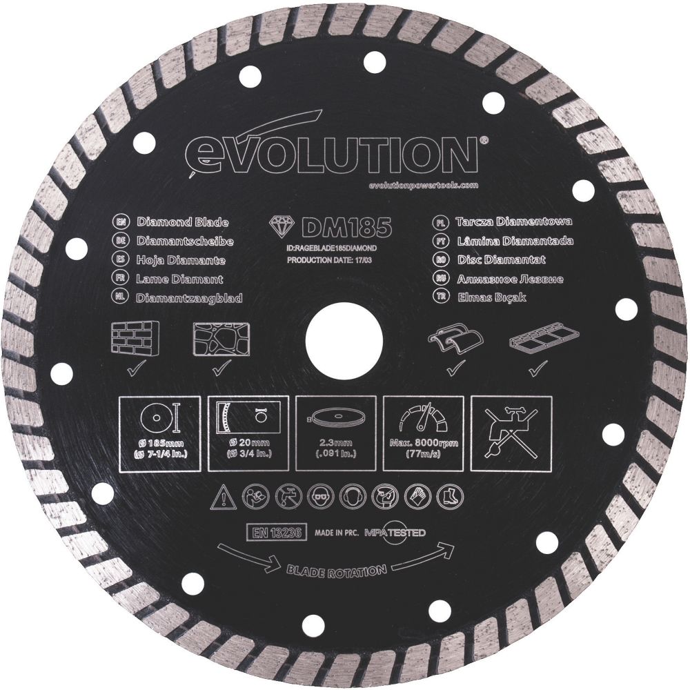 Disque diamant turbo béton/pierre 185 x 20mm Evolution
