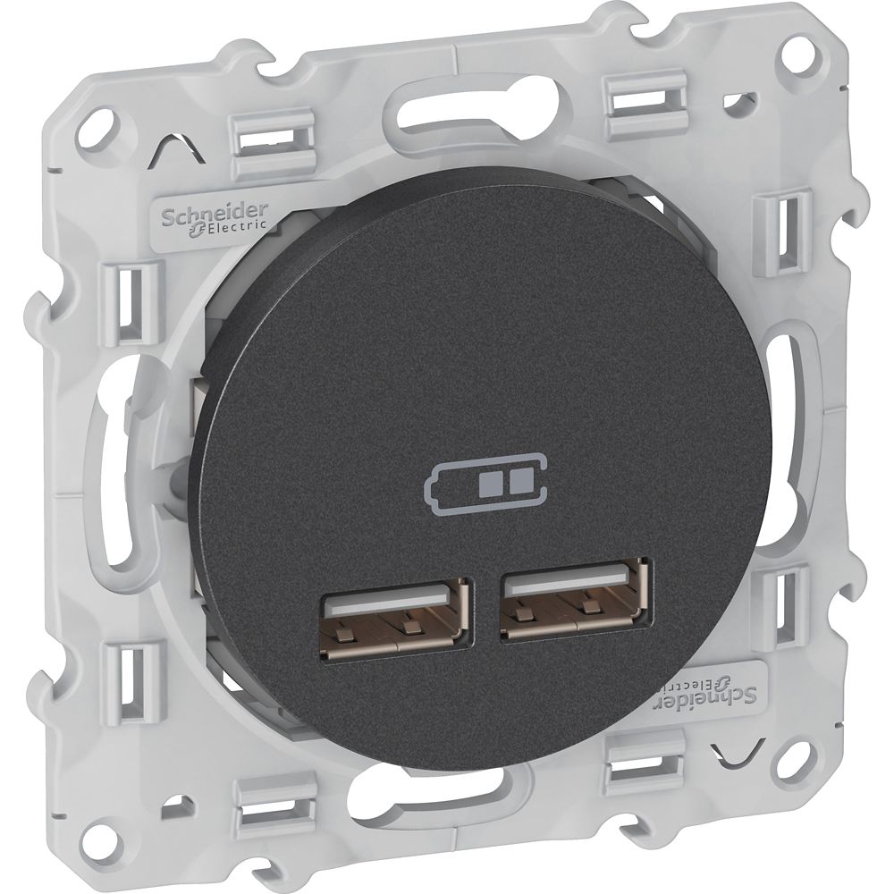 Double Chargeur USB A 1 poste Odace Anthracite Schneider