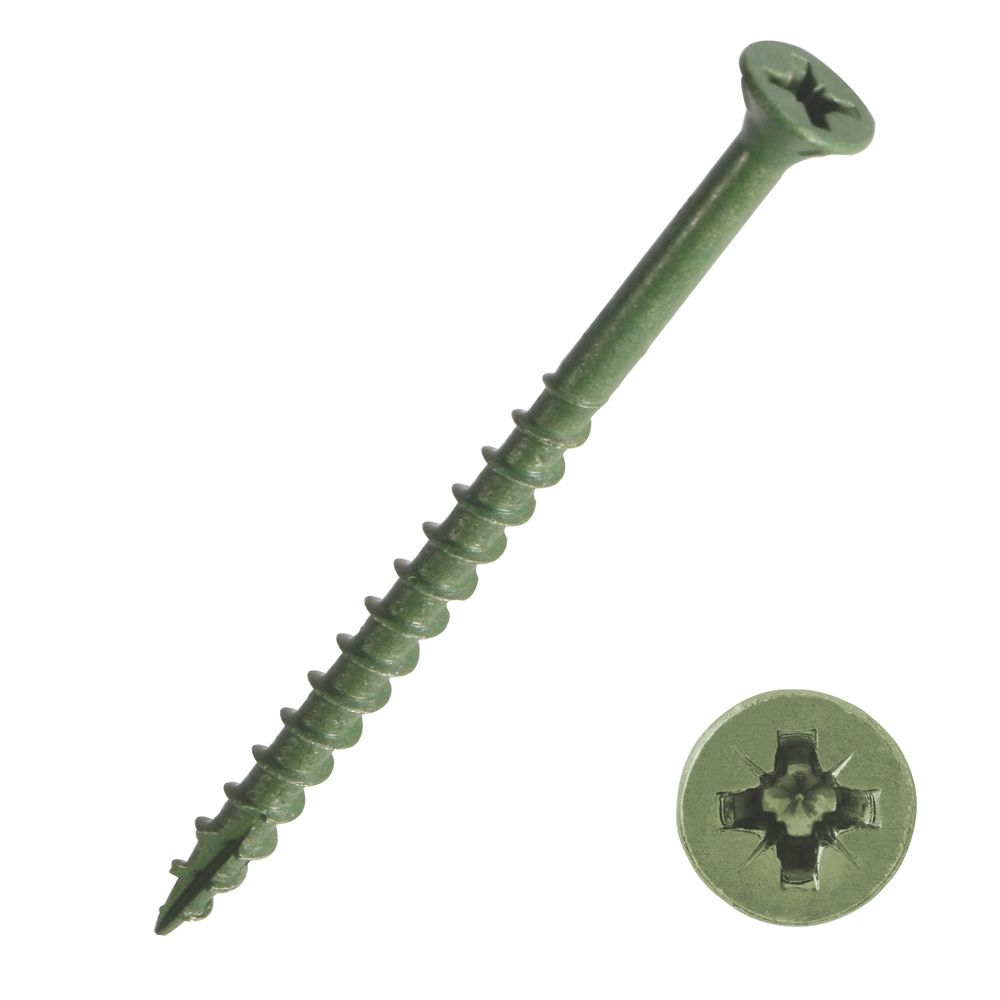 100 vis pour terrasse à tête fraisée en acier au carbone vert PZ Timbadeck 4,5 x 75mm