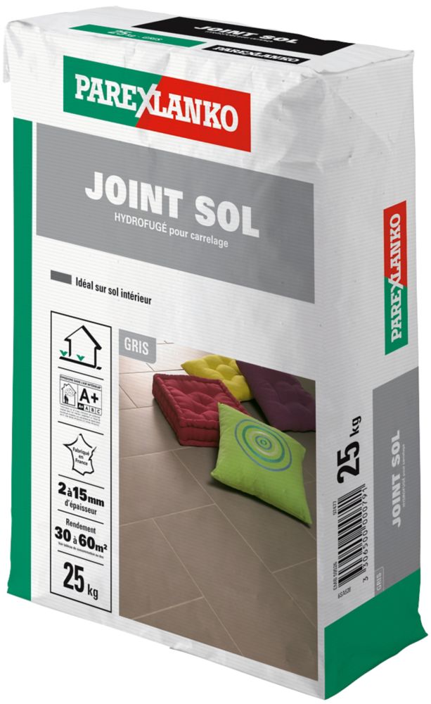 Joint sol en poudre hydrofugé pour carrelage Parexlanko gris 25kg