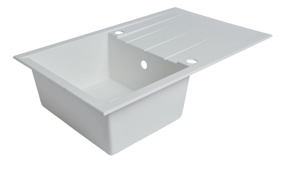 Évier et égouttoir de cuisine en plastique et résine 1 bac blanc réversible 800 x 500mm