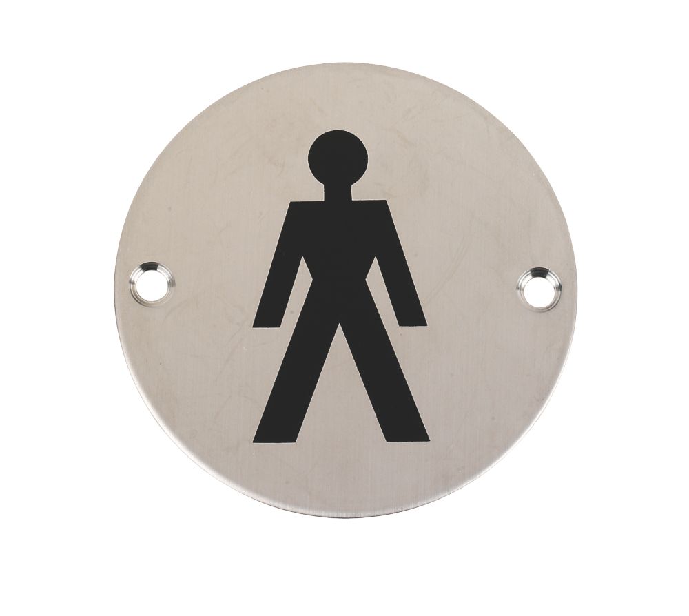 Panneau de signalisation WC hommes en acier inoxydable satiné 76mm