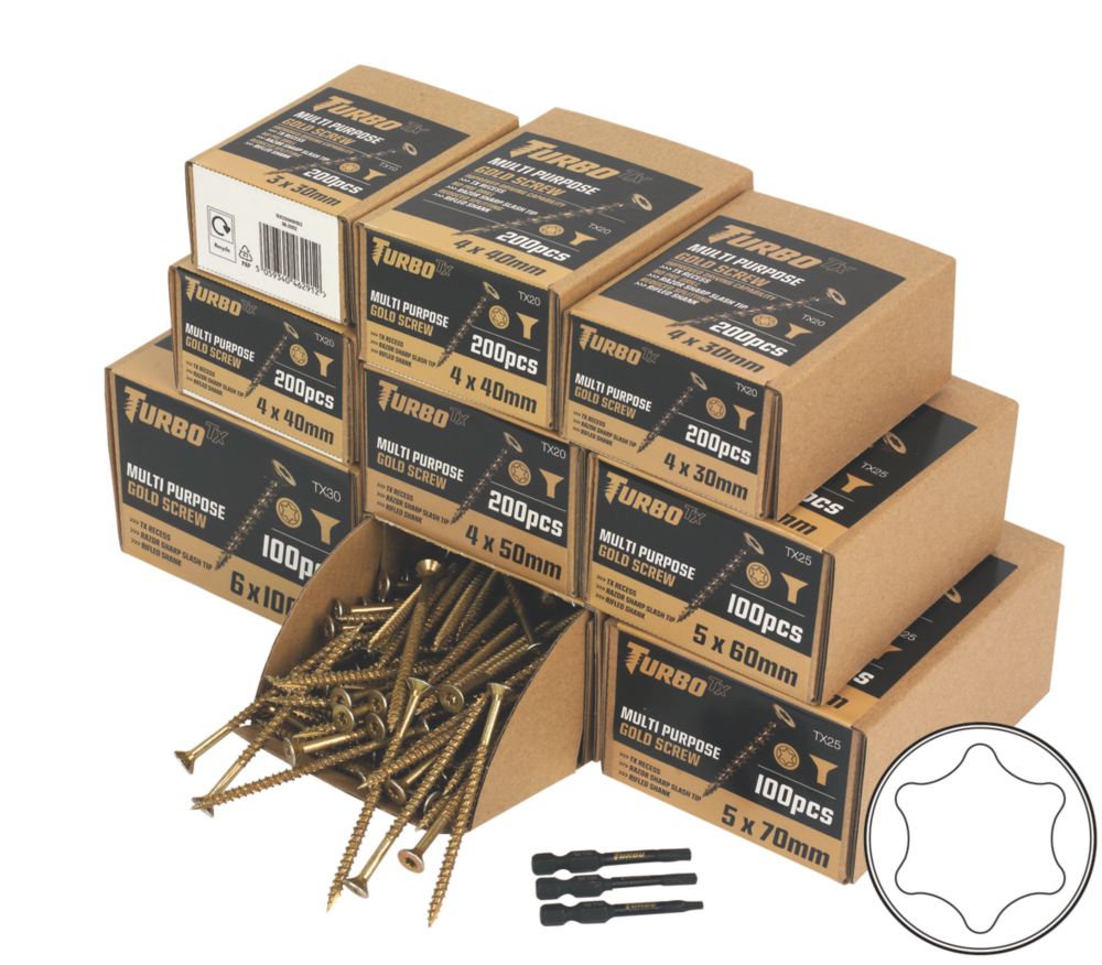Coffret professionnel de 1 400 vis polyvalentes à double tête auto-fraisée TX Turbo