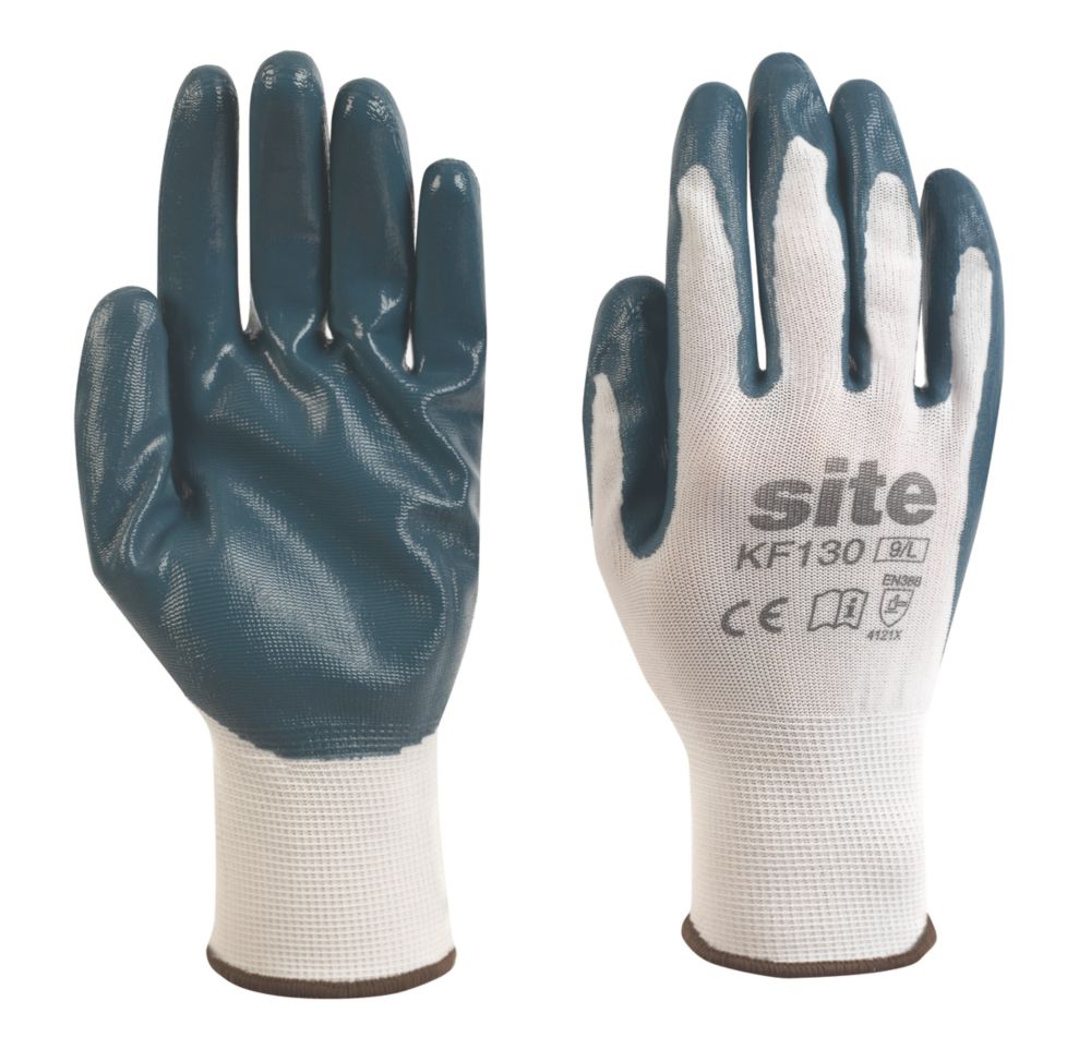 Gants de manutention en nitrile Site KF130 blanc / bleu taille L