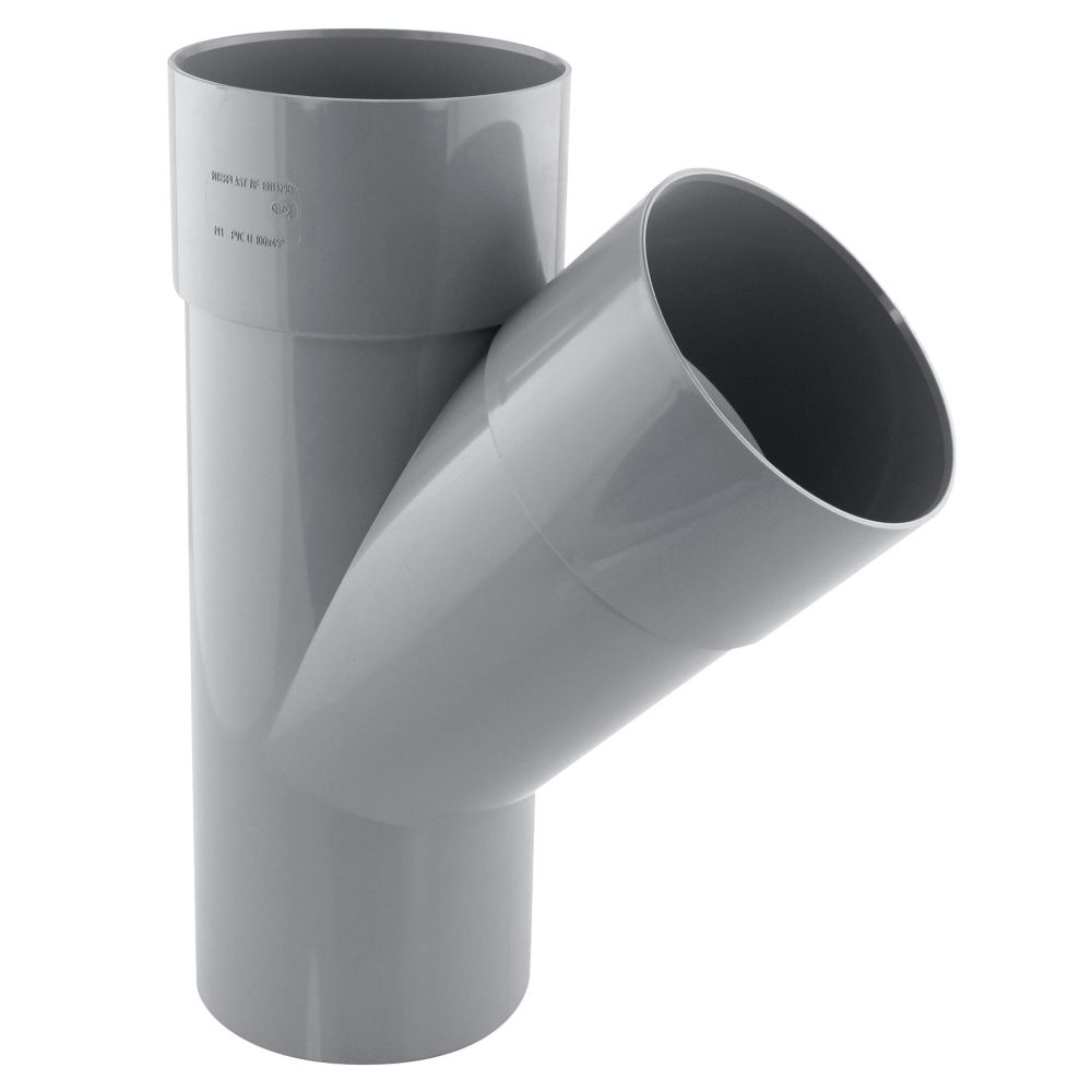 Culotte PVC NF mâle/femelle à 45° 100mm à coller gris Fitt