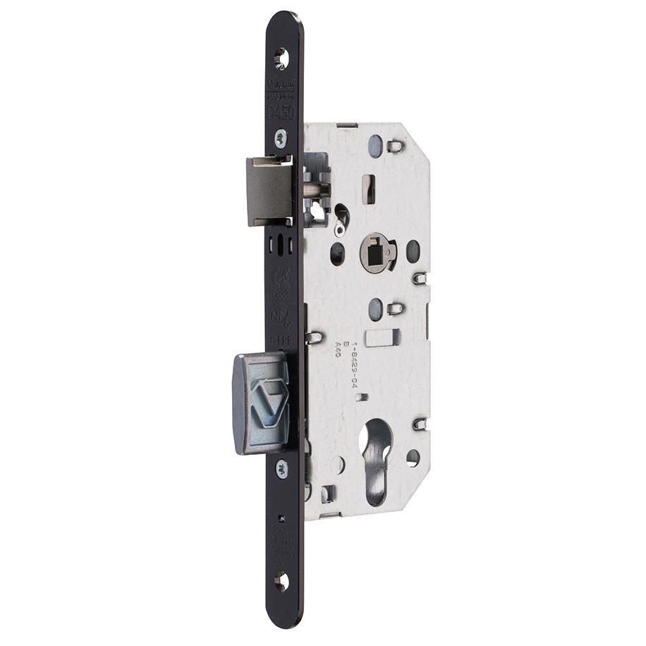 Serrure à encastrer VACHETTE D455 pour cylindre profil européen, axe 40mm bout ronds, noir.
