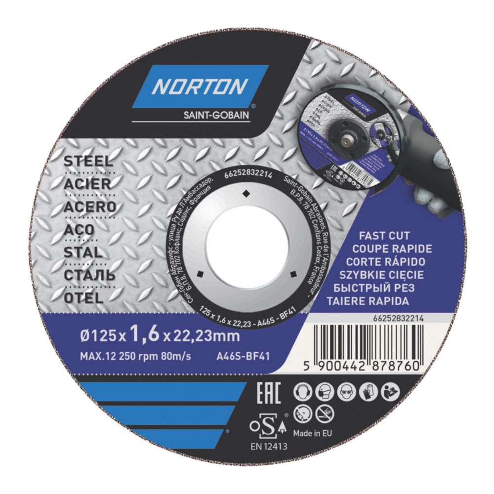 Disque à tronçonner métal 125 mm x 1,6 x 22,23 mm Norton