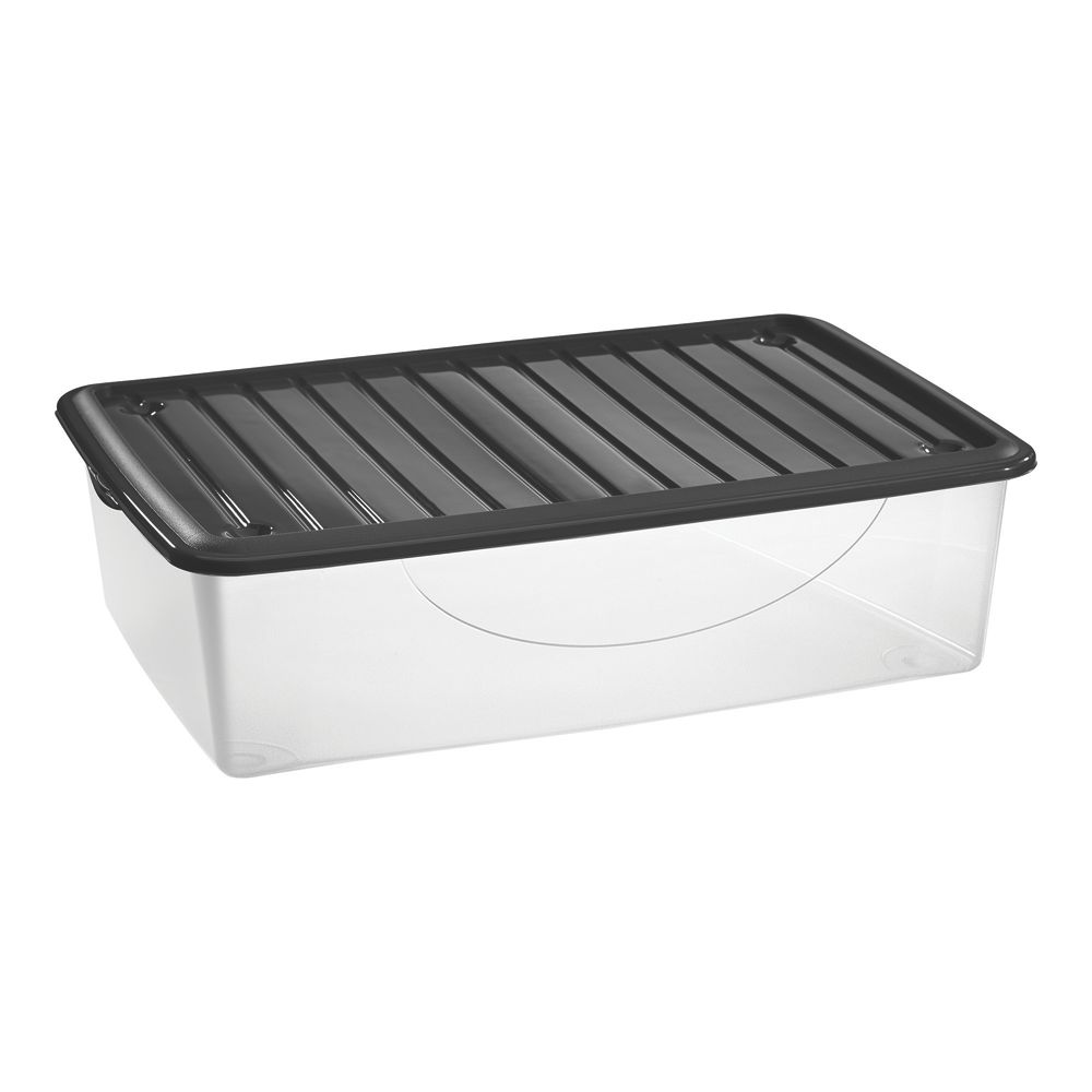 Boîte de rangement transparente/noire, 27L, 390mm x 590mm x 160mm