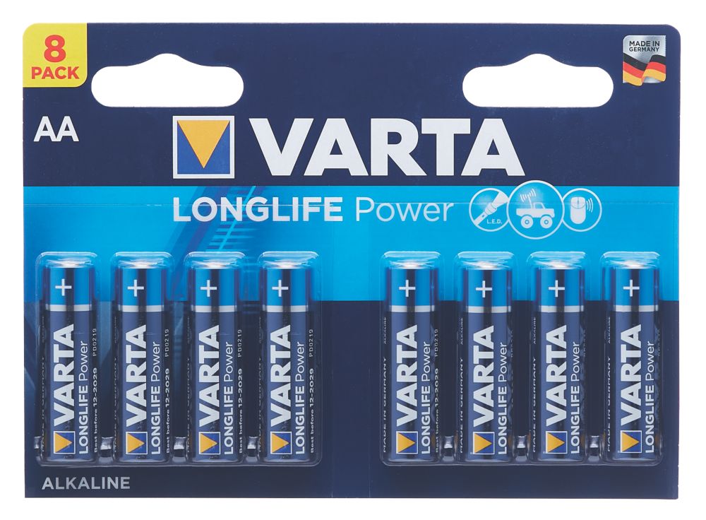 Lot de 8 piles AA puissantes et longue durée Varta