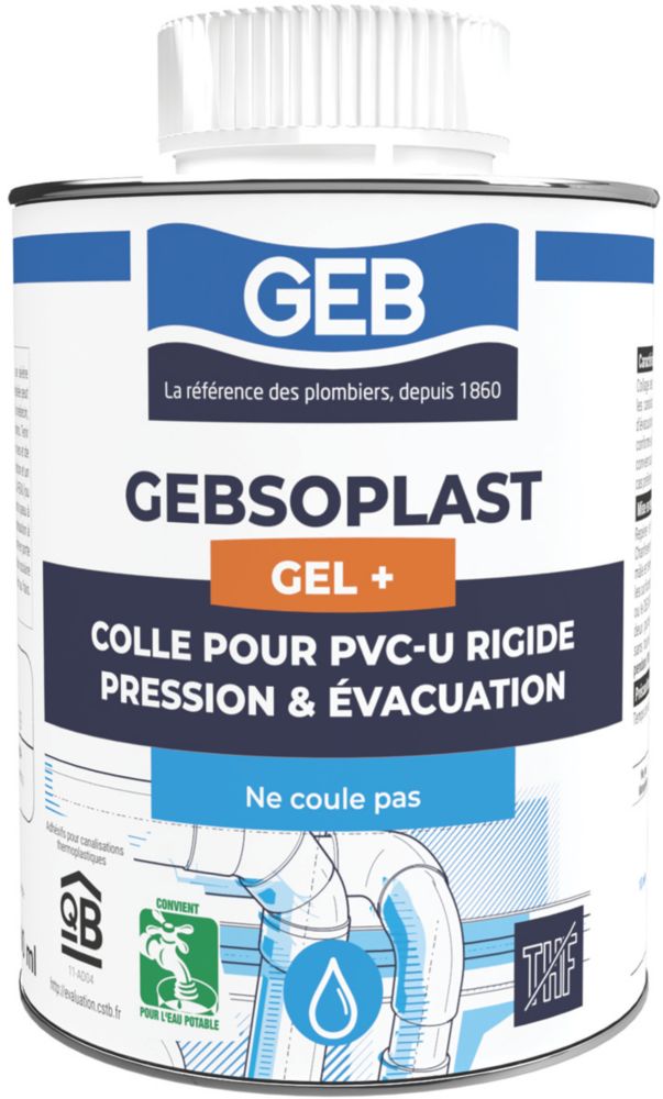 Colle PVC sans THF avec pinceau Gebsoplast Gel+ GEB 500ML