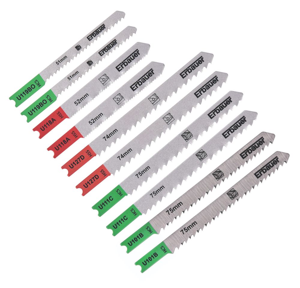 Lot de 10 lames pour scie sauteuse assorties multi matériaux Erbauer