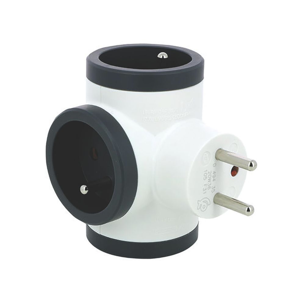 Adaptateur blanc 3 prises sans fusible 16A, Legrand