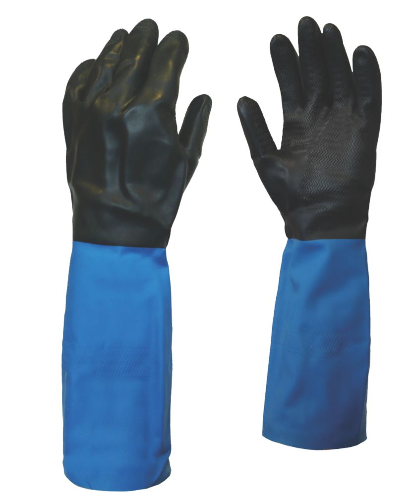 Gants de protection chimique à manches longues Showa Chem Master bleus/noirs taille XL