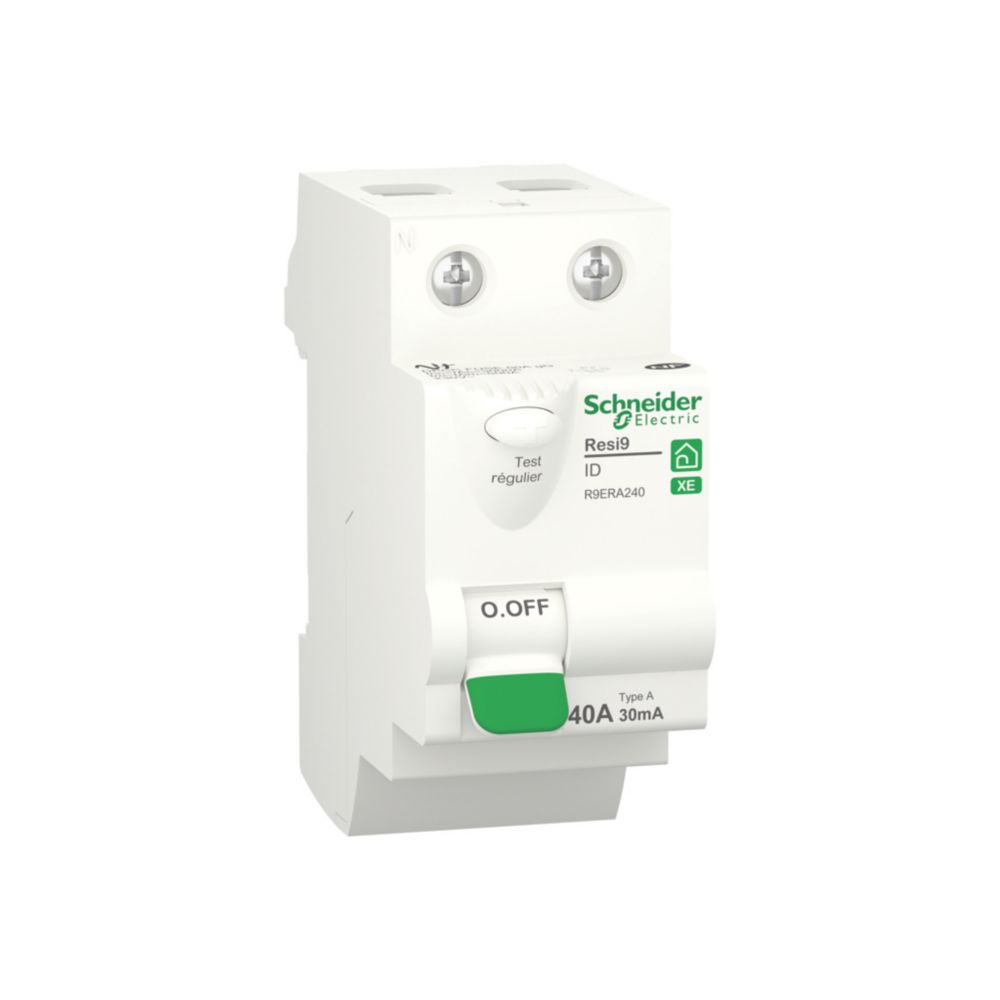 Interrupteur différentiel 40A type A 30mA 1P+N embrochable Resi9 XE Schneider