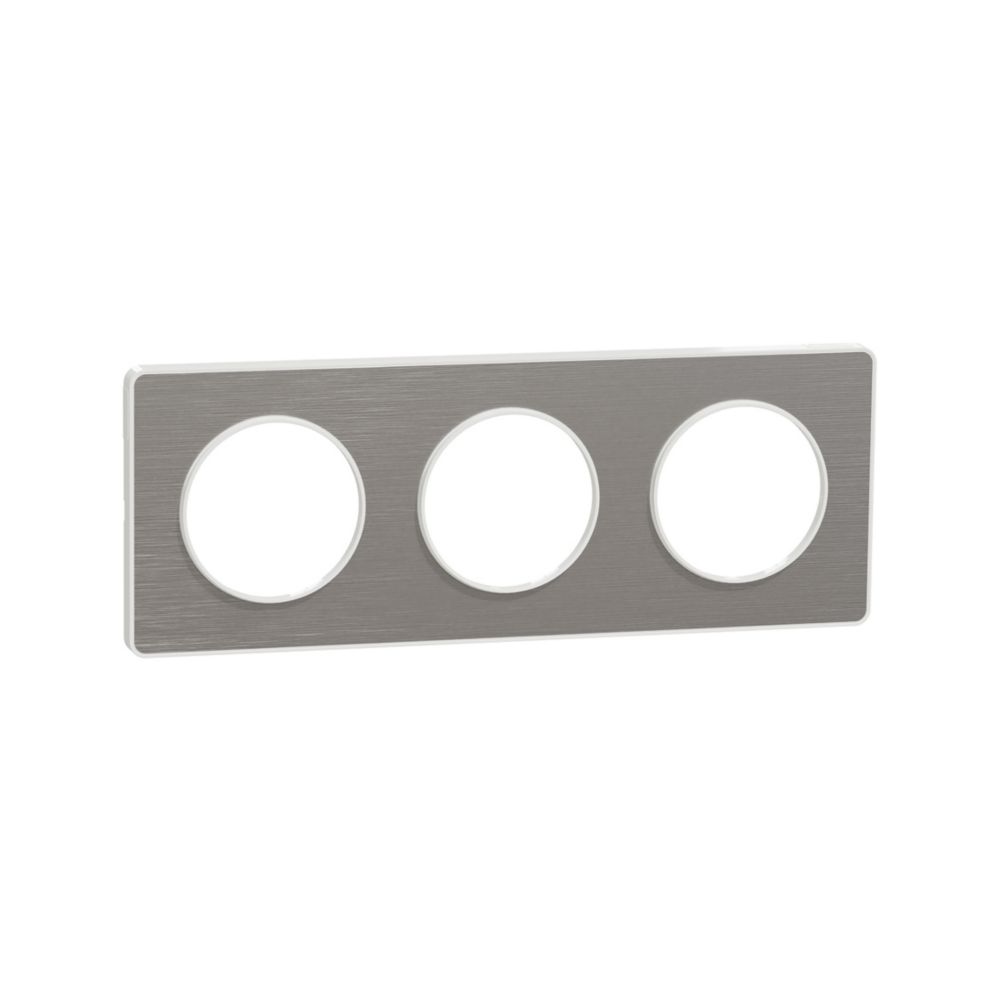 Plaque de finition 3 postes Odace Touch Aluminium liseré blanc Schneider