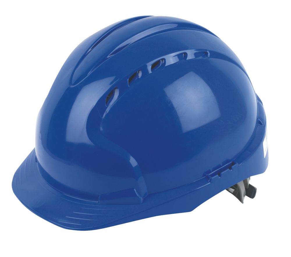 Casque de sécurité ventilé à cliquet coulissant et visière moyenne JSP EVO2 bleu