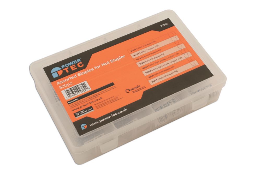 Assortiment d'agrafes pour réparation de plastique PowerTec 800 pièces