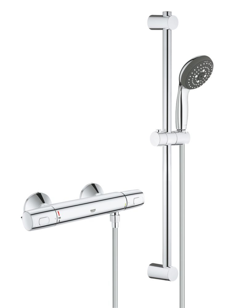Ensemble de douche thermostatique chromé à arrivée d'eau murale Grohe Precision Trend