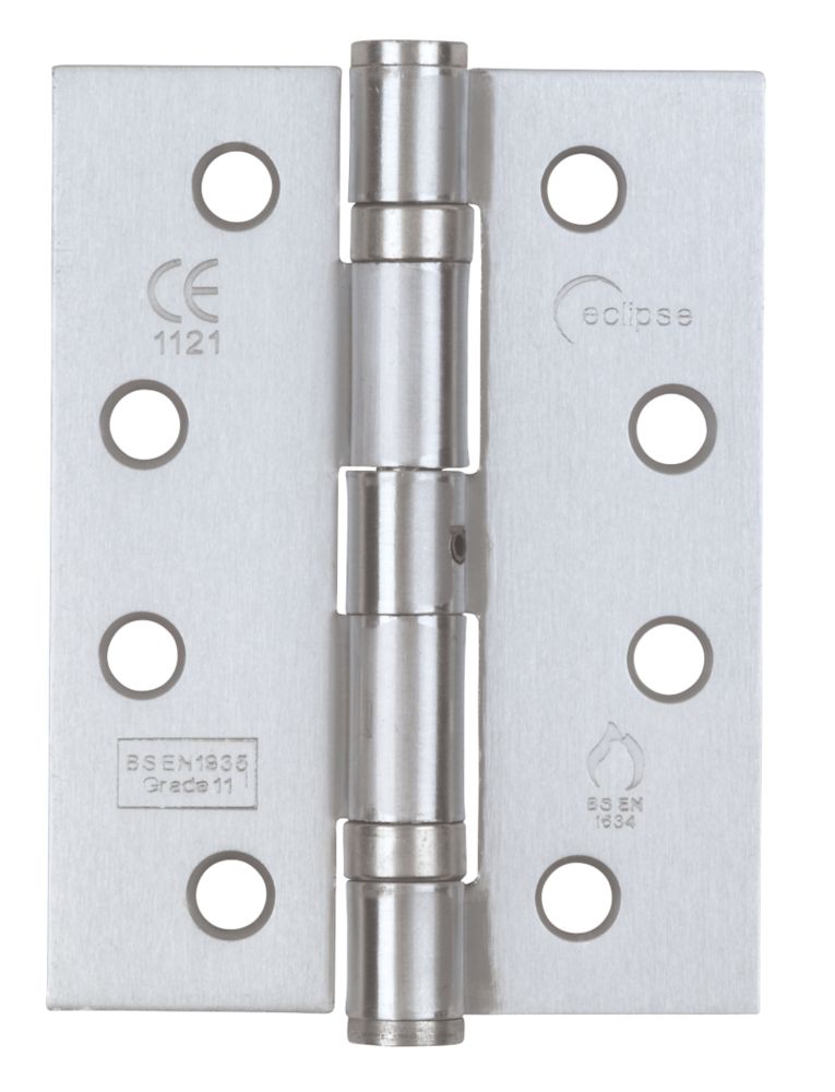 Lot de 3 charnières à roulement à billes résistantes au feu classe 11 en chrome satiné Eclipse 102x76mm